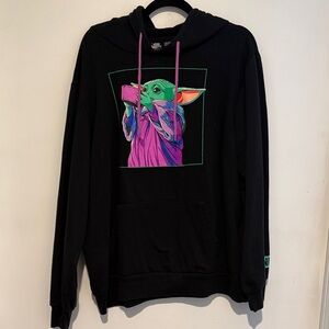 Black Hoodie with Neon Baby Yoda Graphic